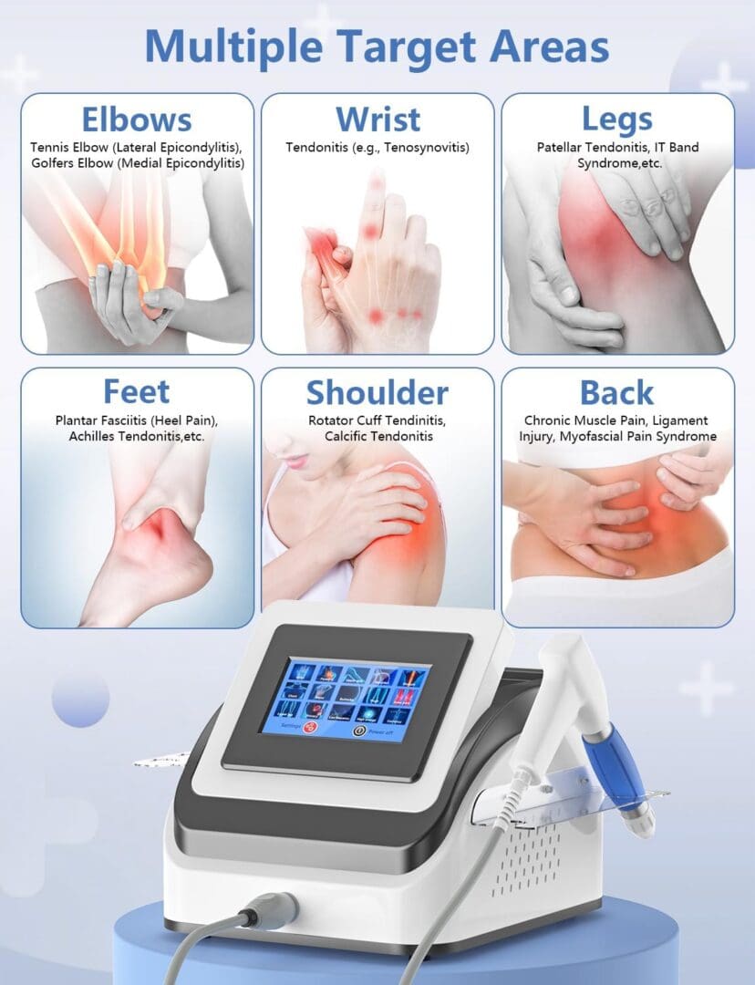 Shockwave therapy machine highlighting multiple pain areas
